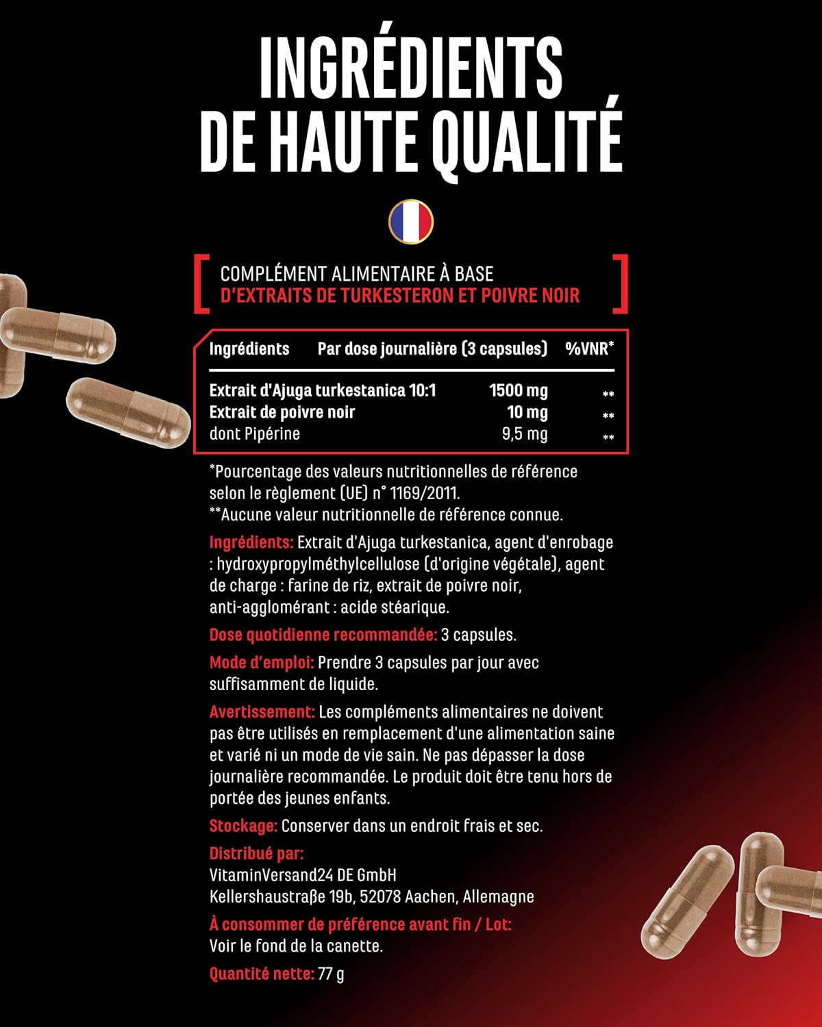 Detalle de Turkesteron Max GEN GERMAN ELITE NUTRITION – 120 capsules (1510 mg par portion journalière, vegan)