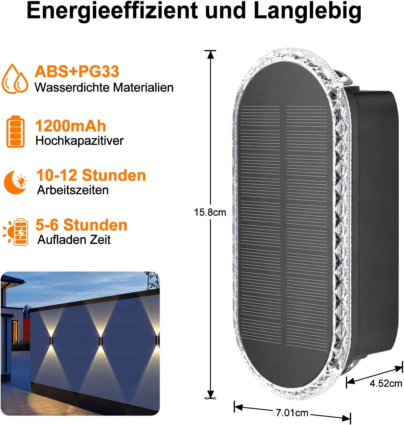 Detalle 2 de ELLASAY Solar-Wandleuchten Außen 2er Pack