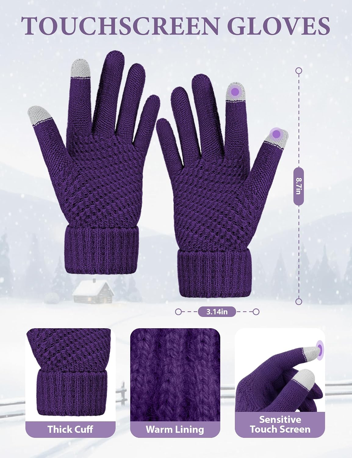 Detalle de LOROME Winter Hat, Scarf, and Gloves Set, Acrylic