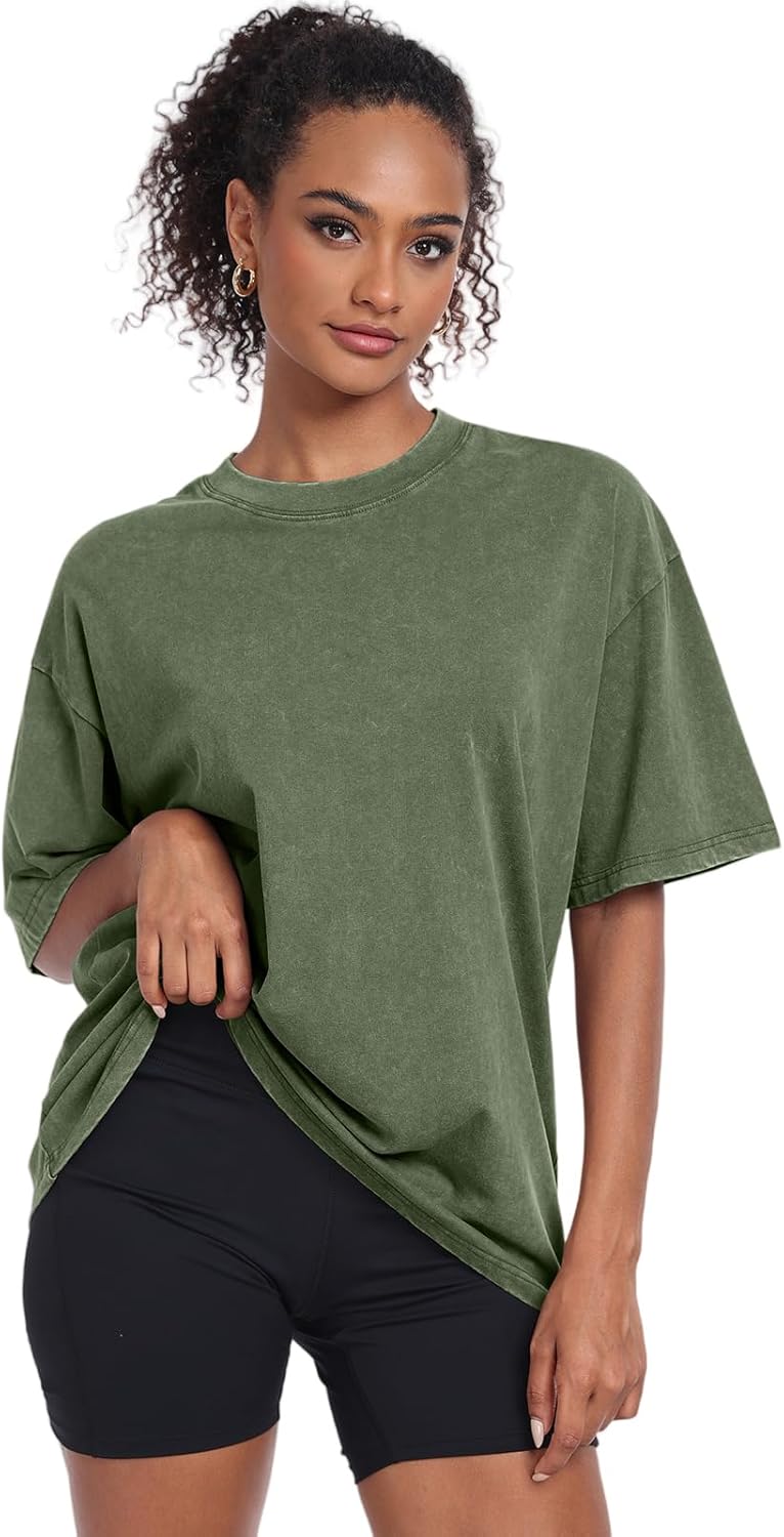 Thumbnail 3 de SnowElve Washed Vintage Oversized T-Shirt for Women & Unisex (Short Sleeve Cotton Acid Wash Crew Neck)