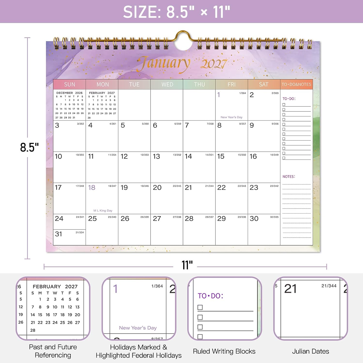 Thumbnail 2 de Lbylyhxc Colorful 2026–2027 Wall Calendar, 18 Months, 11" x 8.5