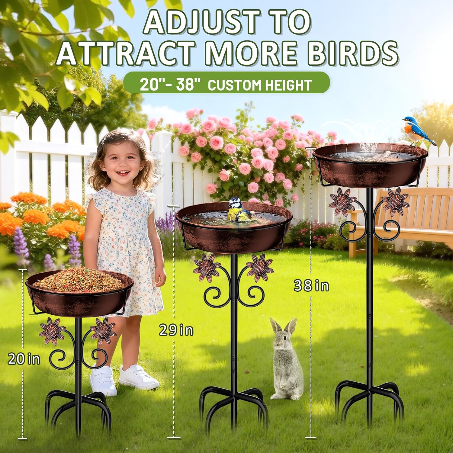 Detalle de LOVEBUY Metal Bird Bath -0518, 12-inch Removable Bowl, 5-Prong Stake
