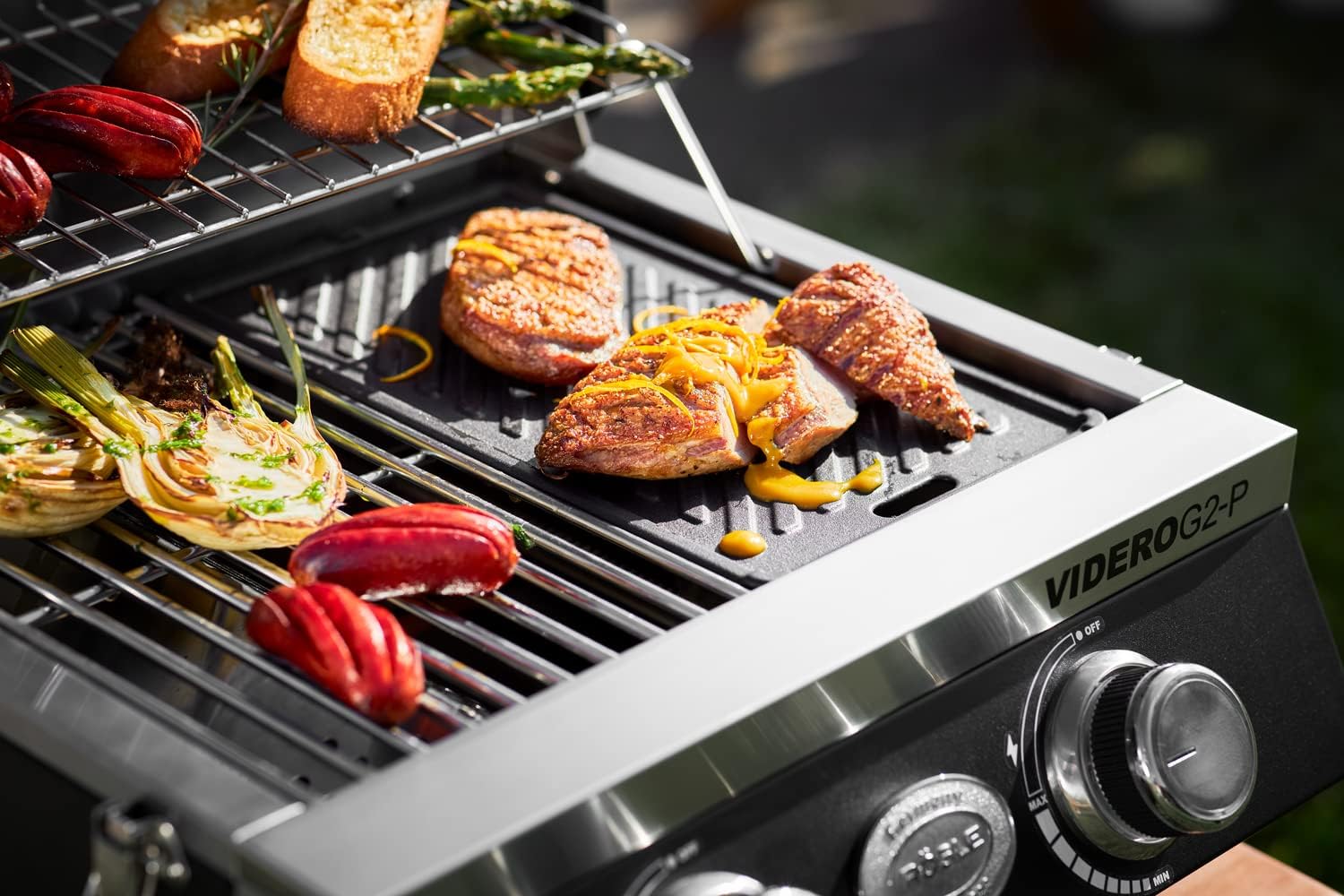 Detalle de RÖSLE Grillplatte VIDERO G2-P – emailliertes Gusseisen, beidseitig nutzbar, 32 × 19 cm