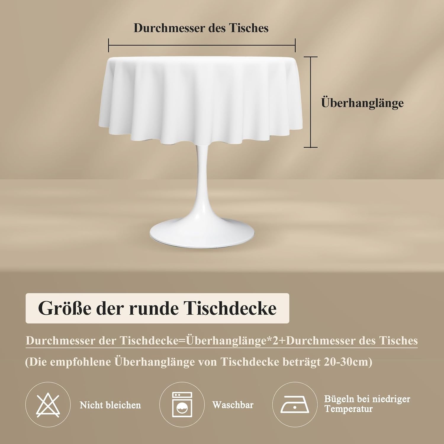 Detalle 2 de AooHome Tischdecke rund 180 cm Kaffee Braun