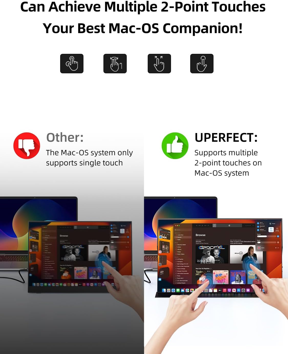 Thumbnail 4 de UPERFECT 22 Zoll 2K QLED Touchscreen Portable Monitor – 2560x1440, USB-C, Mini HDMI, VESA-kompatibel