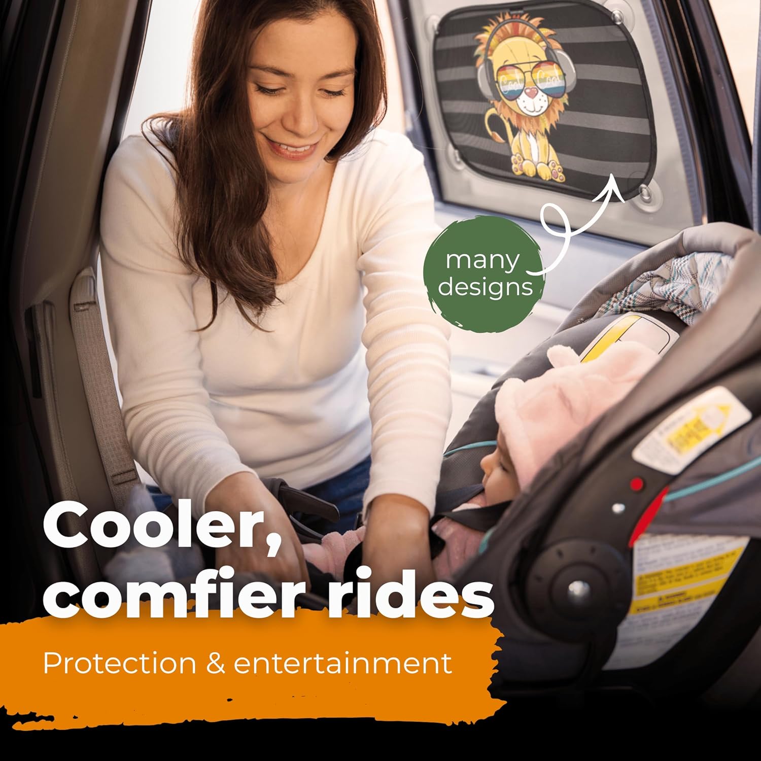 Thumbnail 4 de Car Window Shades for Baby (Lion Design) – UV protection mesh sunshades with suction cups, 48 x 30 cm, pack of 2