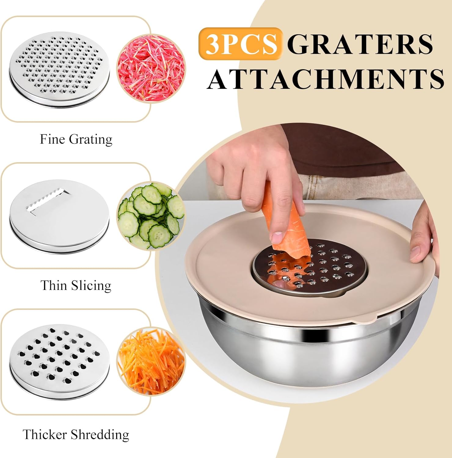 Thumbnail 2 de ENVTEK Mixing Bowls with Airtight Lids Set (20-Piece) with Stainless Steel Bowls, Grater Attachments & Non-Slip Bases
