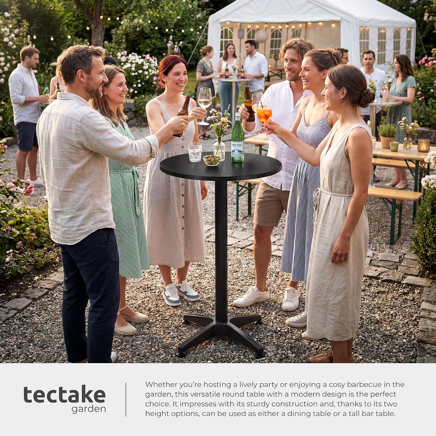 Detalle 2 de tectake 406690 bistrobord, 2-pack med två höjdlägen, hopfällbart och svart
