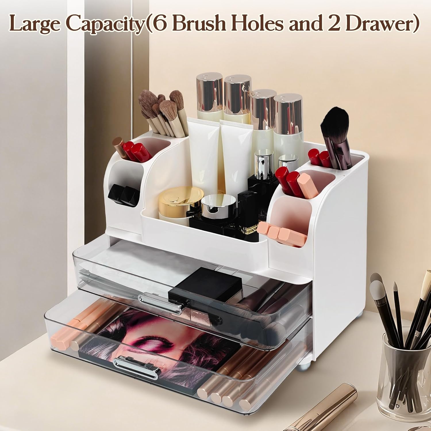 Thumbnail 4 de Mounting UP Makeup Organizer with 2 Large Drawers – White, UK
