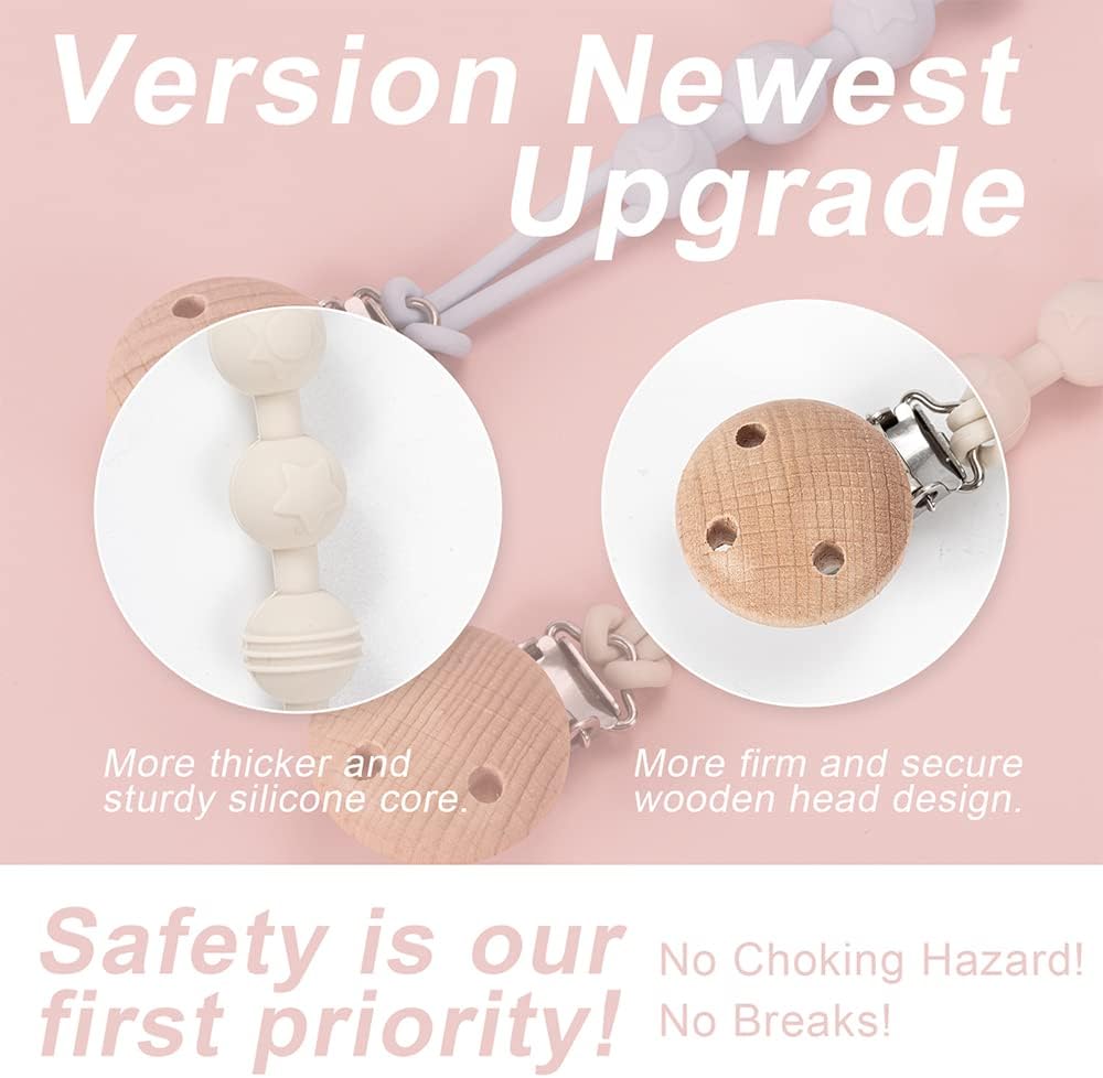 Thumbnail 1 de Dummy Clip, 2 Pack Silicone Pacifier Clips with Wooden Design (White)