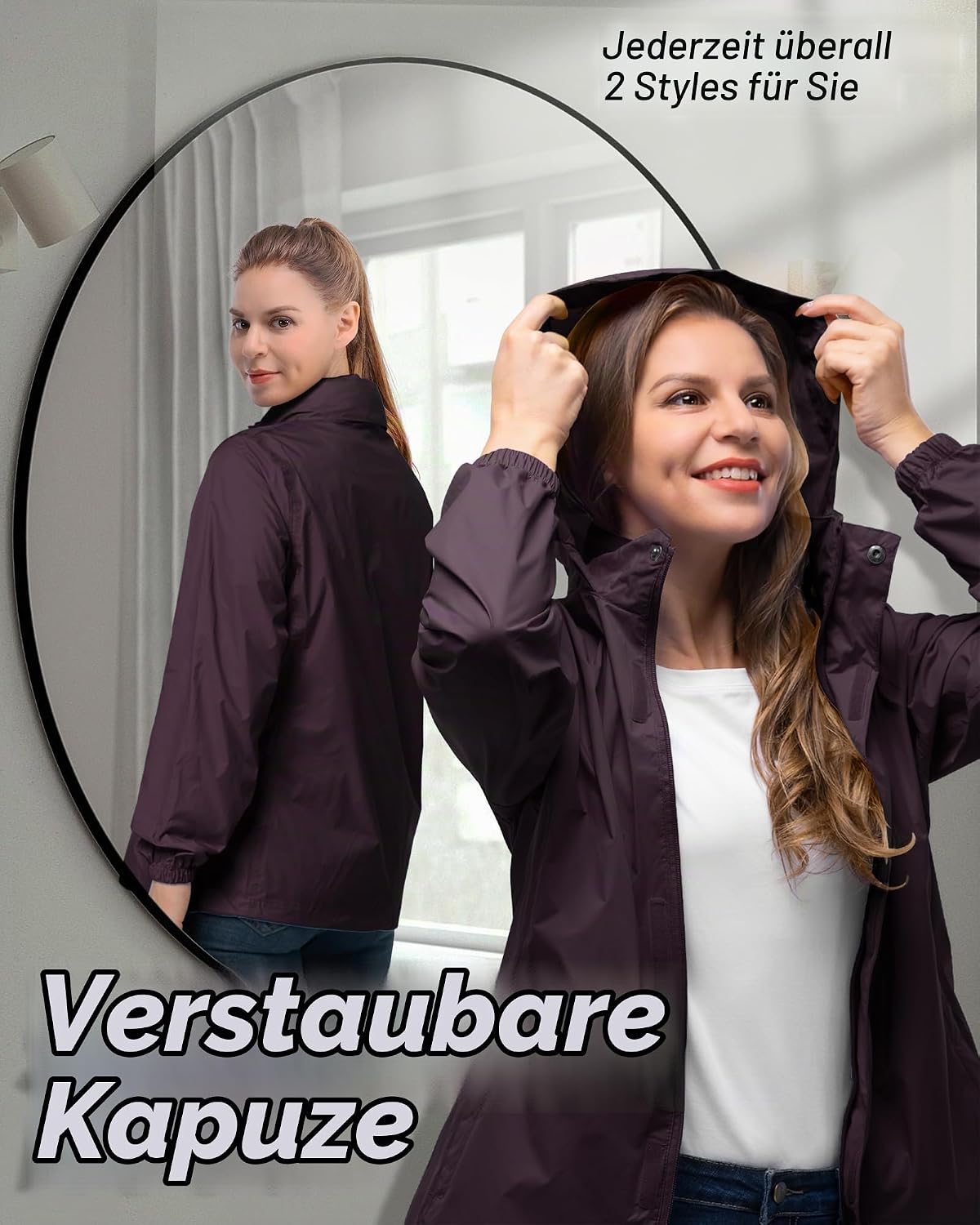 Detalle de 33,000ft Damen Regenjacke: Wasserdicht, faltbar und atmungsaktiv – ideal für Outdoor-Einsatz