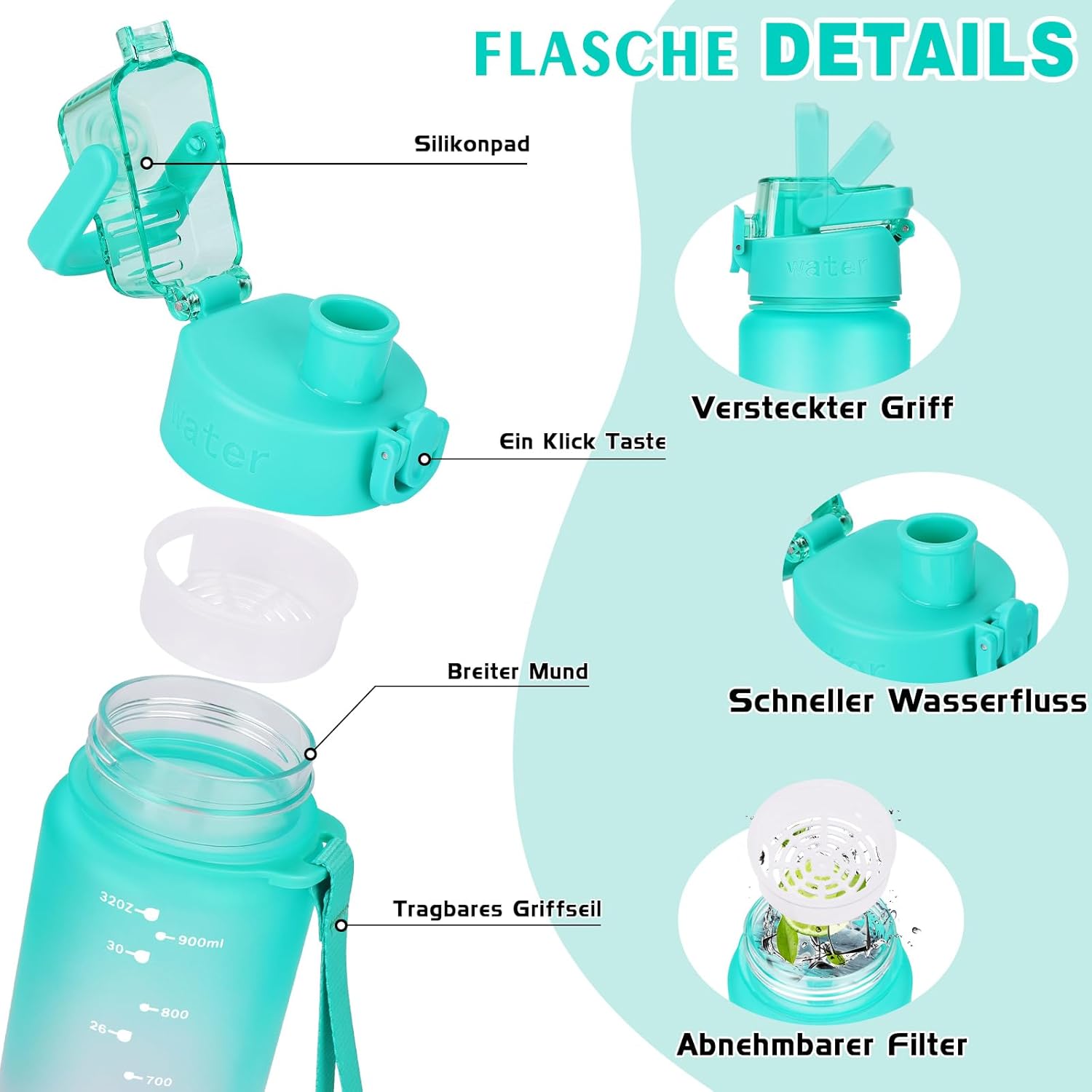 Thumbnail 1 de AOPREL Trinkflasche 1l – BPA-frei, Tritan, mit Filter und Bürste, auslaufsicher