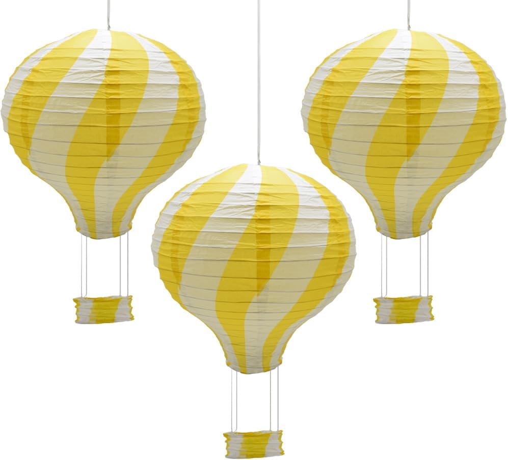 Detalle de Hocansen 3Pcs Yellow Hot Air Balloon Paper Lanterns – 30 cm Hanging Lampshades