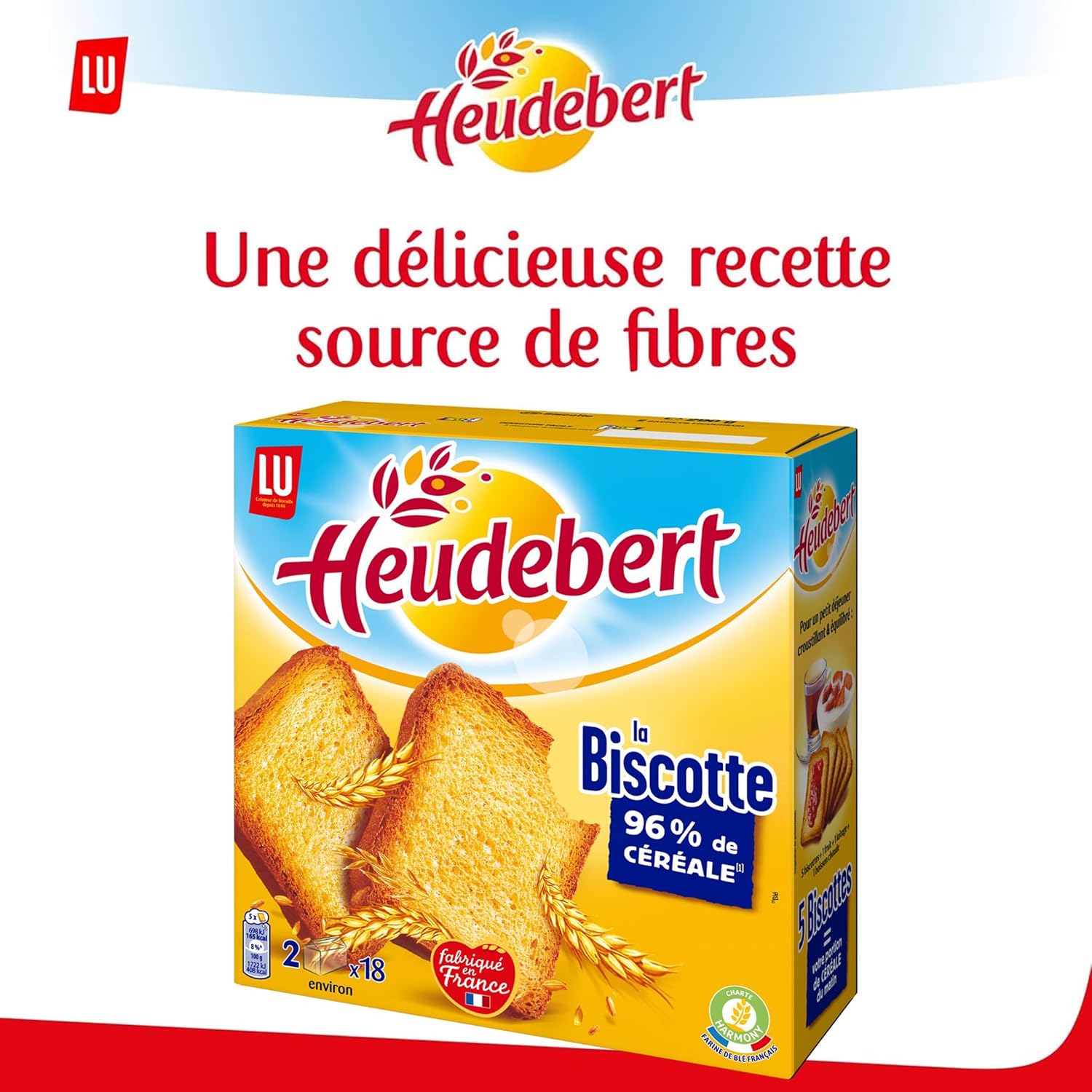 Detalle de Heudebert Biscottes aux Céréales Nature – Lot de 4 boîtes, 36 biscottes