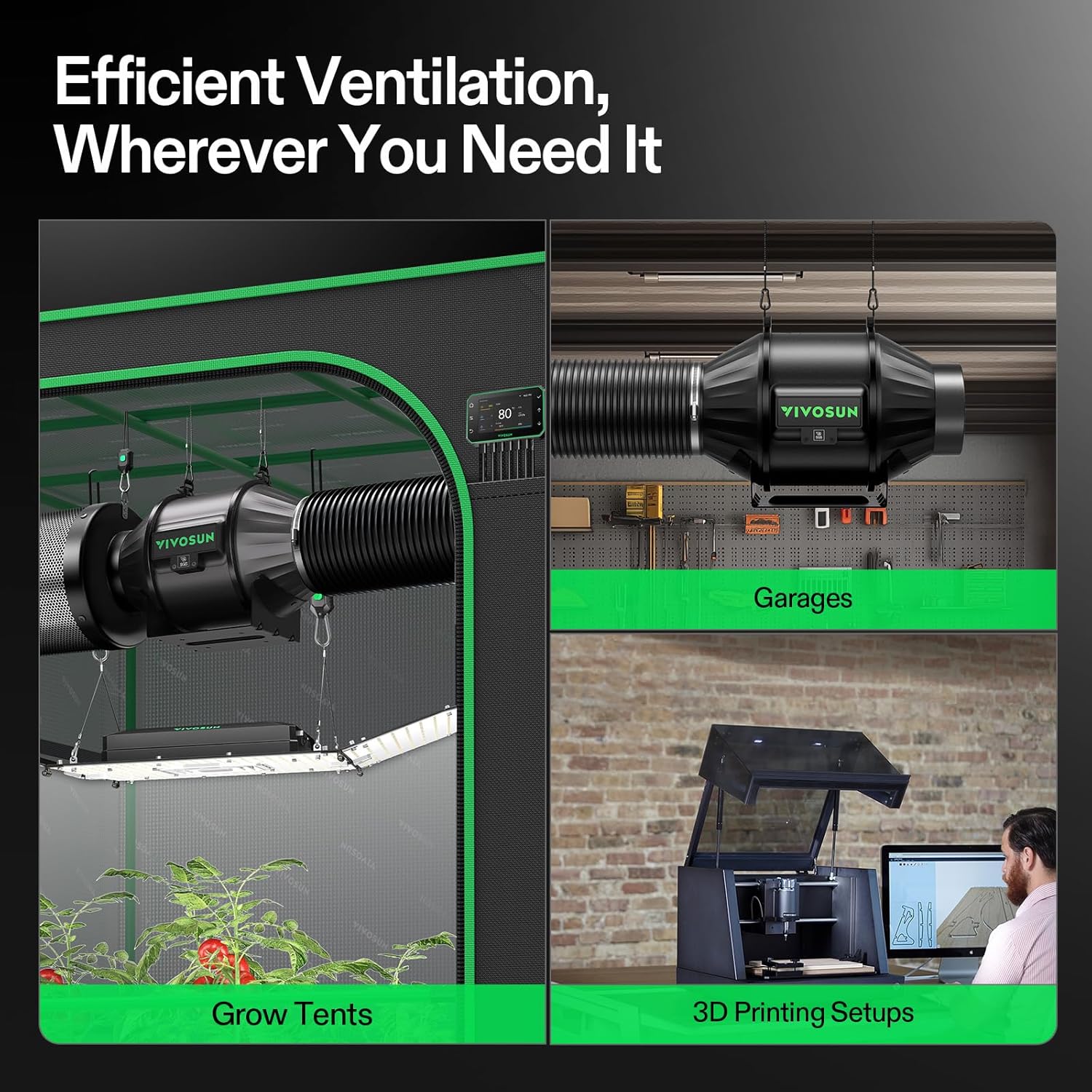 Thumbnail 1 de VIVOSUN Kit Estrazione con ventilatore da condotto 100 mm AeroZesh T4 Pro, GrowHub E42A+ e filtro a carbone attivo