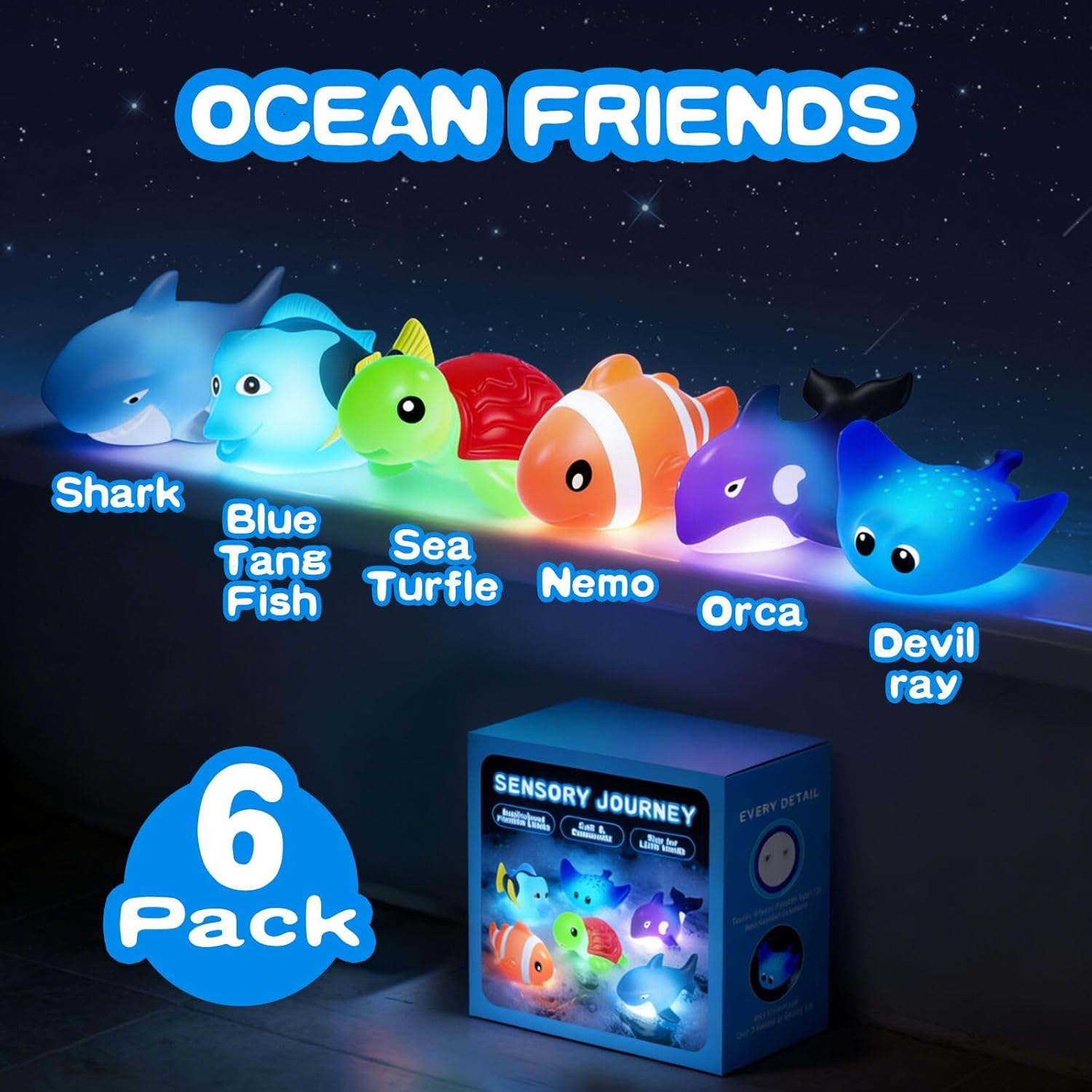 Thumbnail 5 de Light Up Bath Toys – Mold-Free No-Hole, Water-Activated LED Ocean Animal Bath Toys (Water Table/ Bathtub/ Shower)