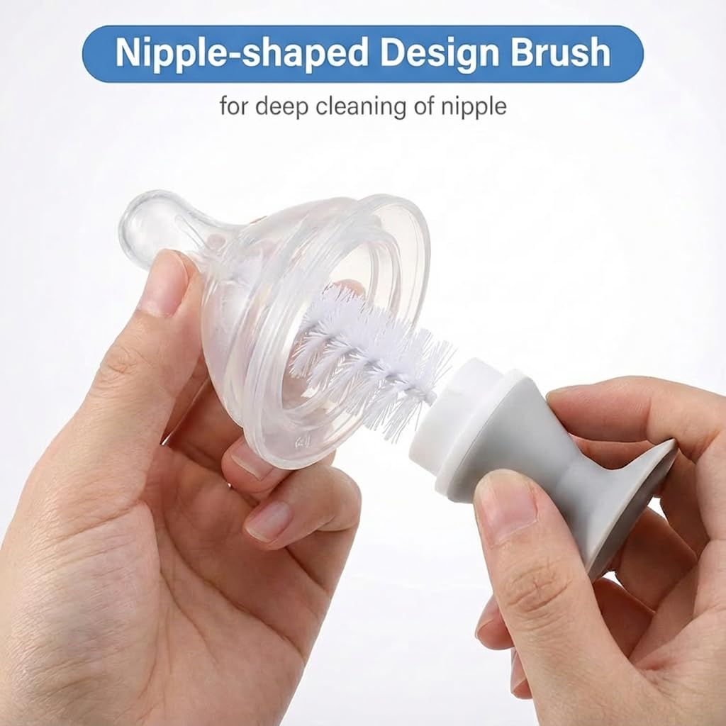 Detalle 1 de Ariseno 7-in-1 Baby Bottle Cleaner Set with Nylon & Silicone Brushes, Gray