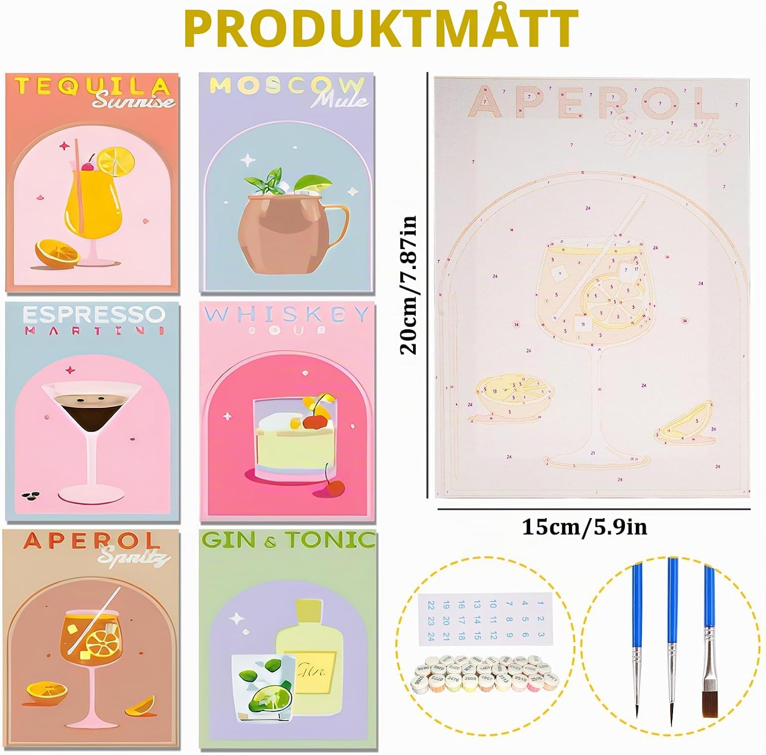 Detalle 2 de Connextion måla-efter-nummer-set, 6 cocktailmotiv med ram, 15 × 20 cm