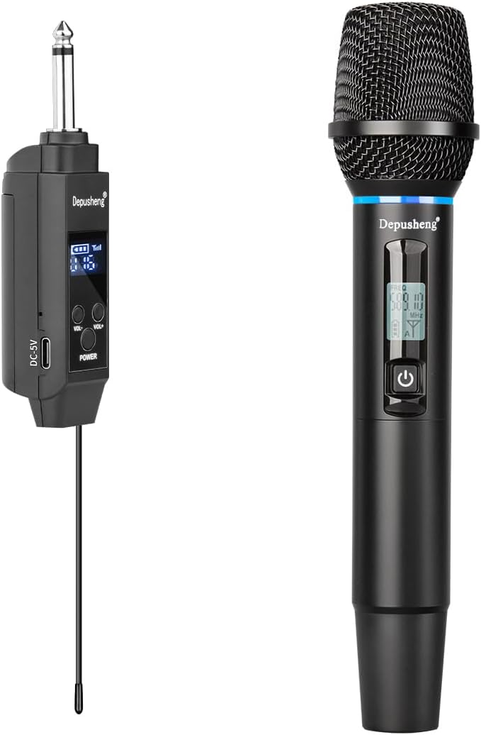 Detalle de Depusheng US-S2 Mic UHF Wireless Handheld Microphone with Metal Body and RGB Lighting