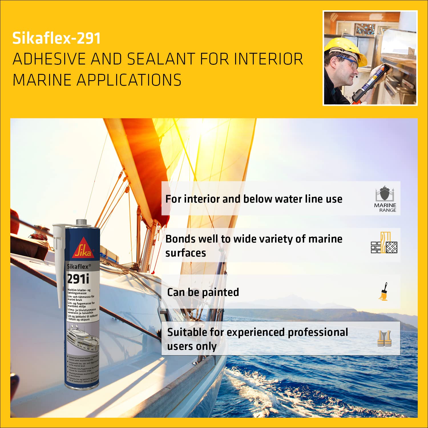 Detalle de Sika Sikaflex 291i Marine Sealant and Adhesive (Black) – 300ml Cartridge