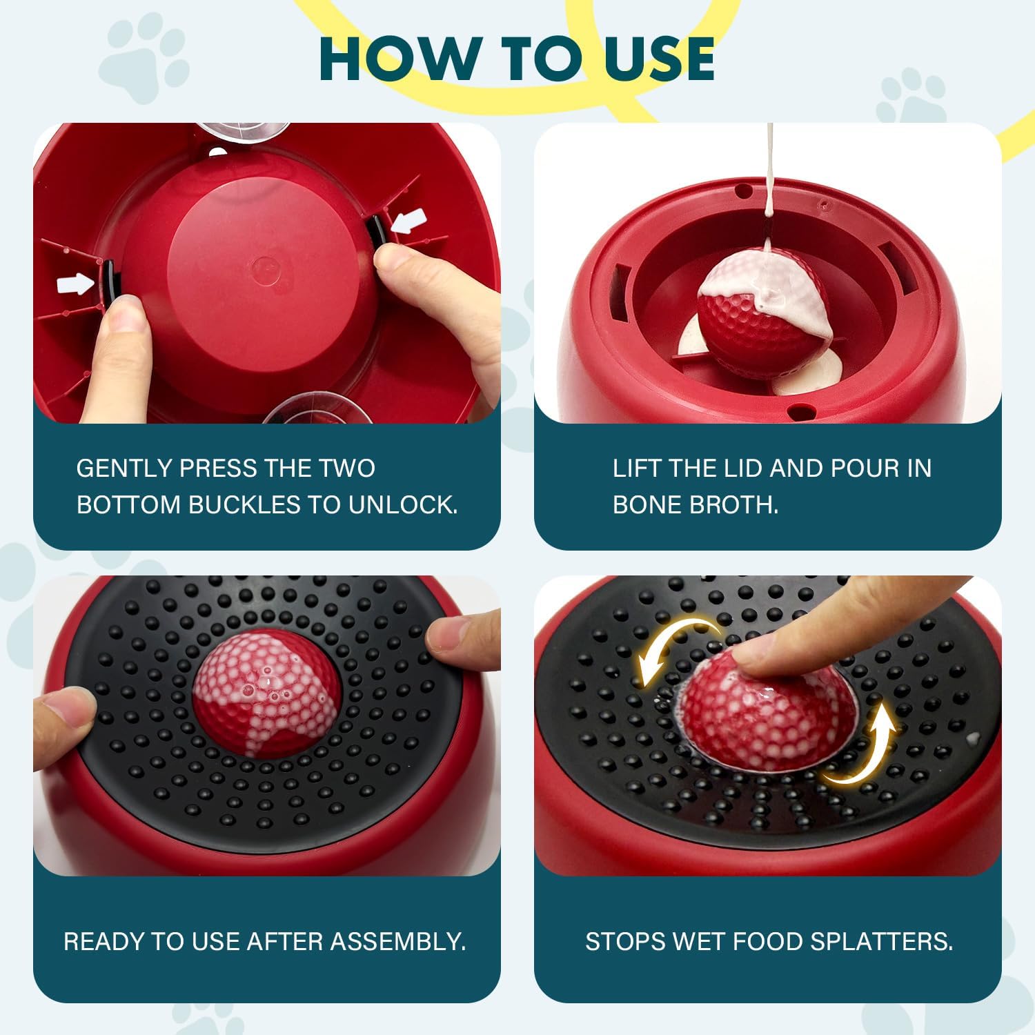 Detalle 1 de zoVVzo Rolling Ball Slow Feeder Dog Bowl, Red, Non-Slip Base for Wet Food