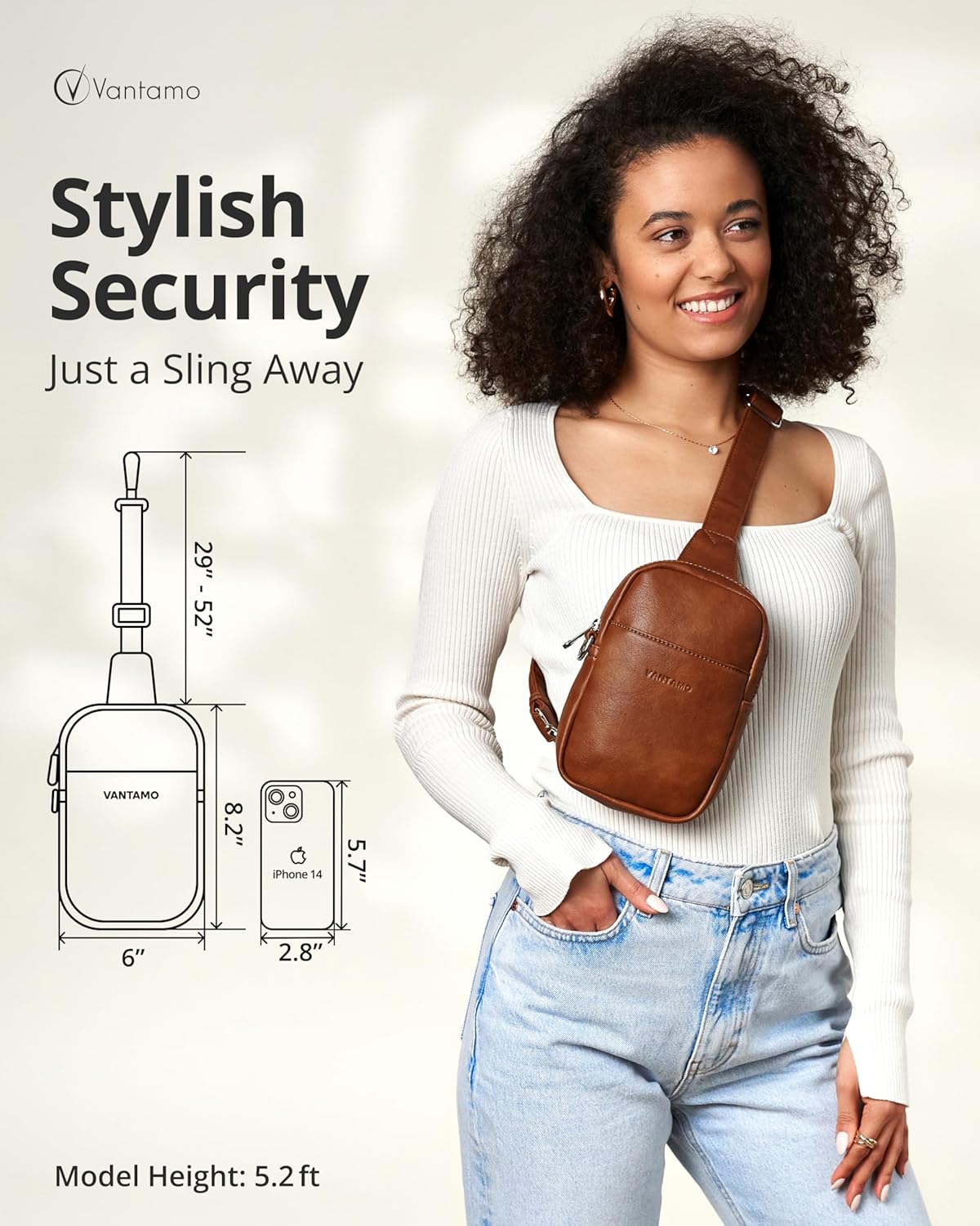 Thumbnail 1 de Vantamo crossbody bag for women with RFID blocking and anti-pickpocket clip
