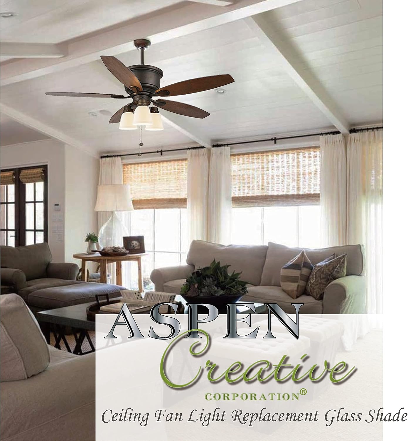 Detalle de Aspen Creative ceiling fan replacement glass shade, 2-1/8-inch fitter