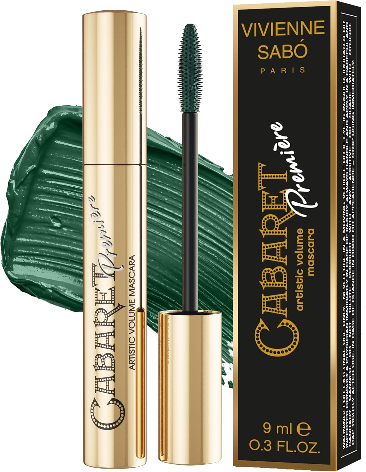 Detalle de VIVIENNE SABO Artistic Volume Mascara Cabaret Premiere verde – effetto volume e ciglia separate