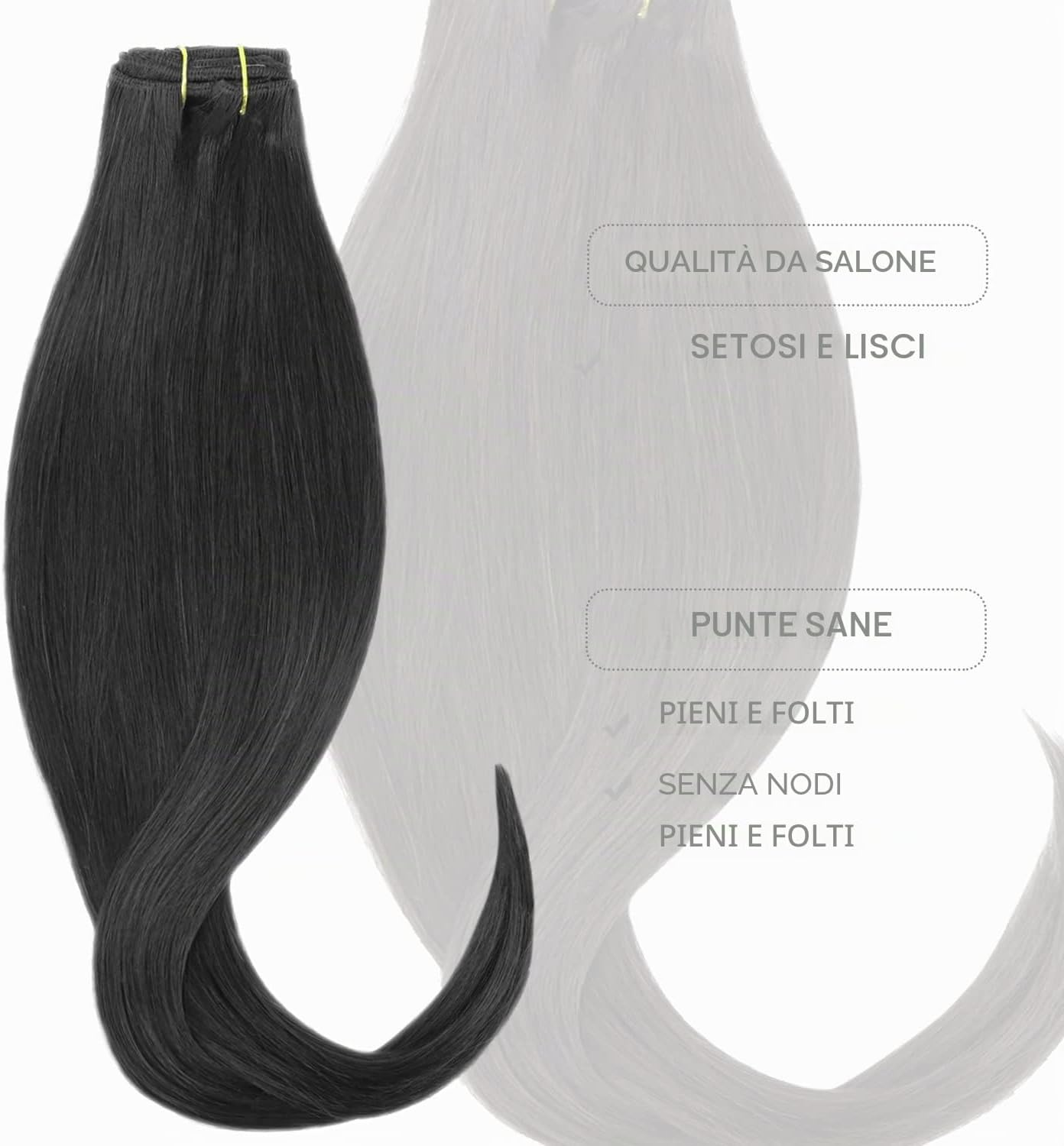 Detalle 2 de WENNALIFE Extension a clip di capelli veri Remy vergini doppia ciocca 55,9 cm, nero naturale