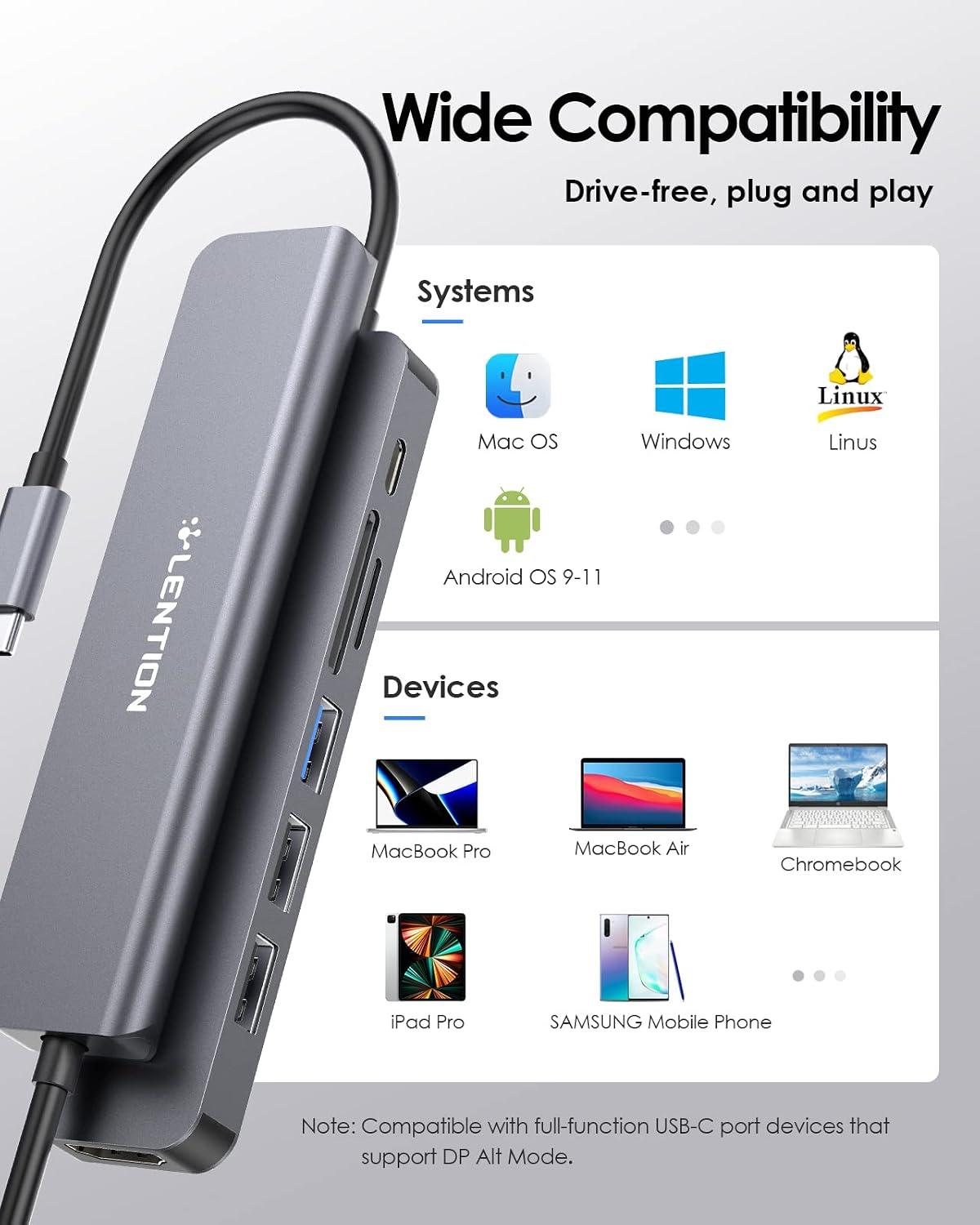 Thumbnail 6 de LENTION USB-C Hub with 100W Charging, 4K HDMI, Dual Card Reader (CB-CE18) — Space Gray