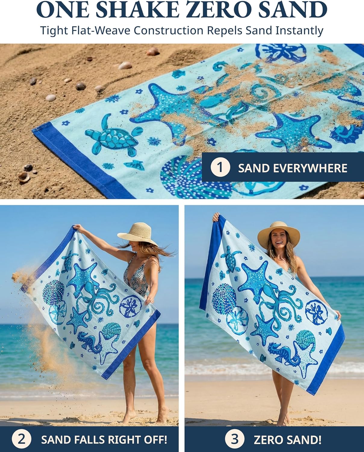 Detalle de Lane Linen Turkish Beach Towels Set of 6: Cotton‑Rich Oversized Sand‑Free Towels (39x71 inches) – Aqua