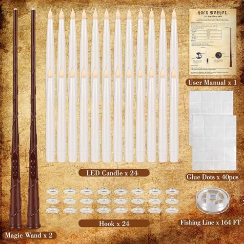 Thumbnail 7 de LIVEN 24 Pcs Halloween LED Magic Hanging Floating Candles – Ensemble féerique avec 2 baguettes magiques