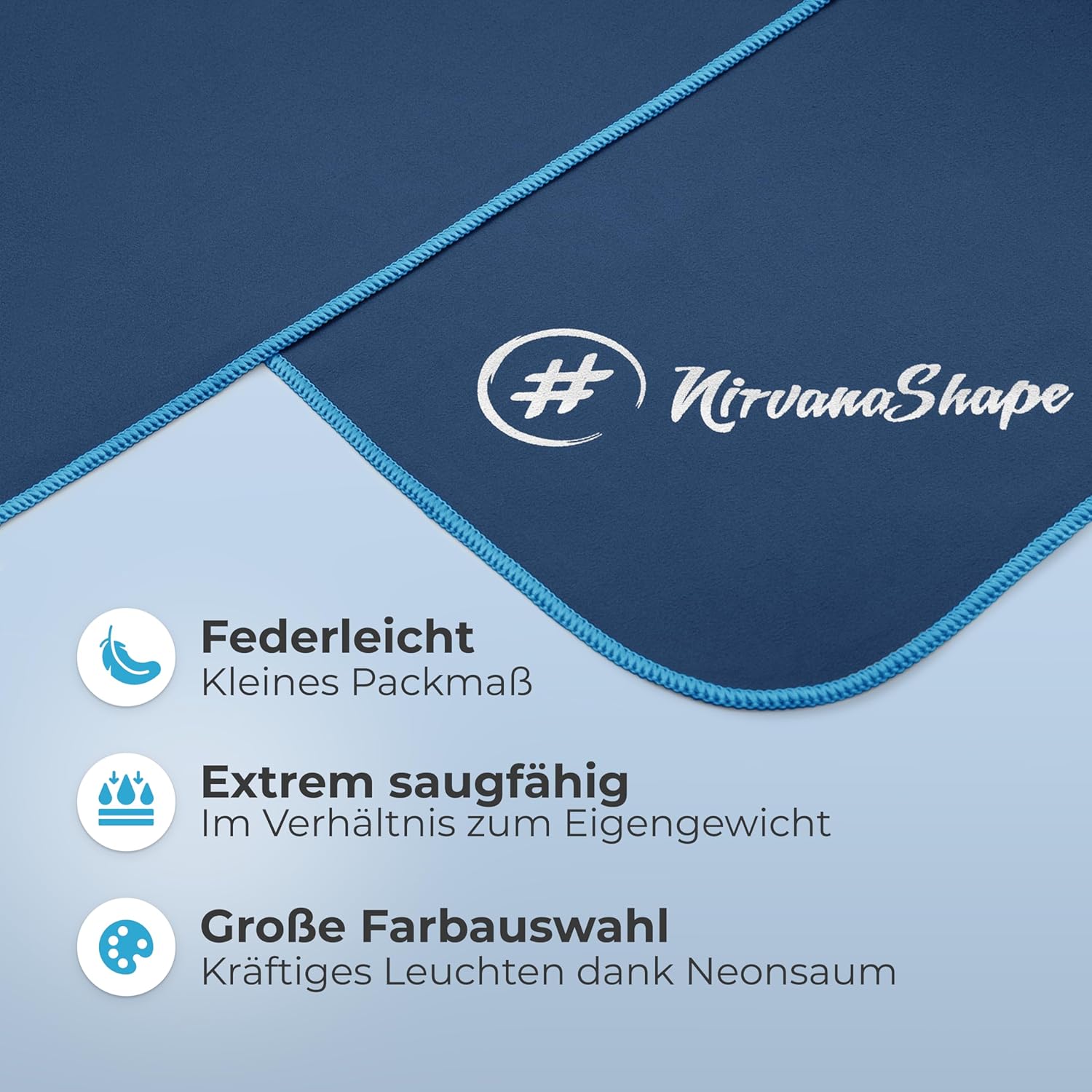 Detalle de NirvanaShape Mikrofaser Reisehandtuch 140 x 70 cm – leicht, schnelltrocknend und kompakt