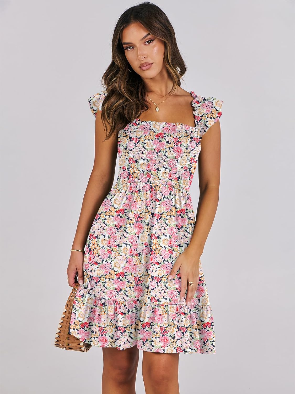 Detalle de ANRABESS Women’s Summer Sleeveless Square-Neck Smocked Ruffle Backless Dress (Boho/Beach)