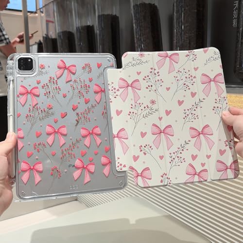 Detalle de Fycyko Étui pour iPad 11" (A16) et iPad 10e Génération 10,9" – Motif Nœud Rose avec Porte-Cryon et support à trois volets