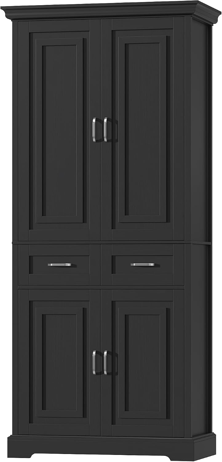Detalle de FirFurd P470 Tall Kitchen Cupboard, 4 Doors, 2 Drawers, Black