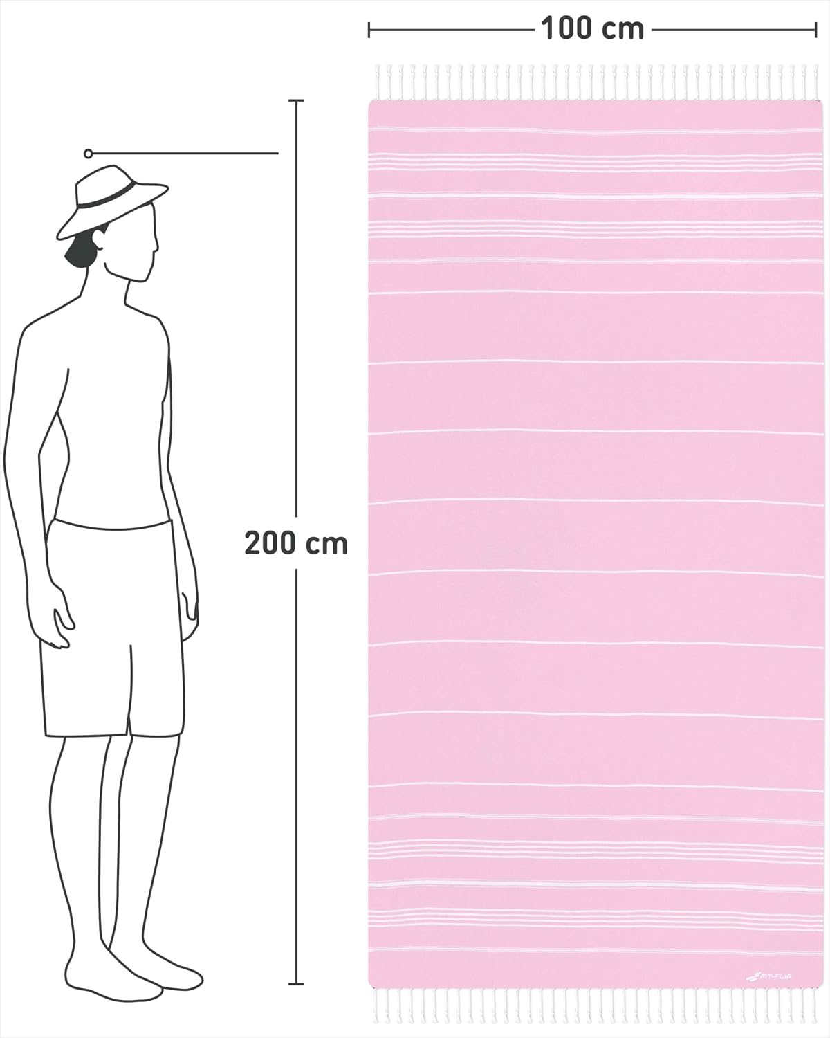 Detalle 2 de Fit-Flip Telo hammam – 100% cotone, 100x200 cm, rosa – fouta XXL per mare, sauna e doccia