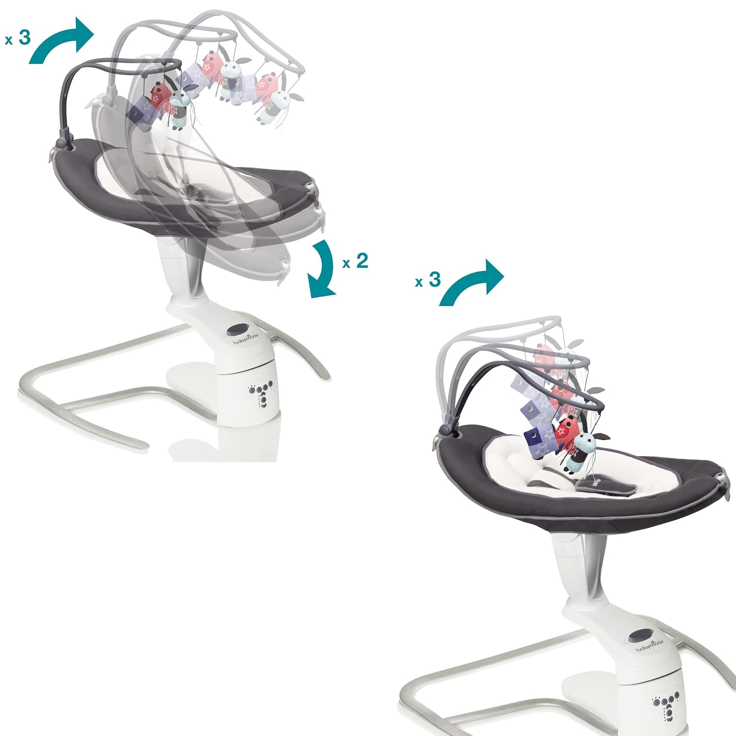 Detalle de Babymoov Babyschaukel Swoon Motion Zink – 180° Sitz, 360° Drehung, 5 Geschwindigkeiten, Bewegungssensor