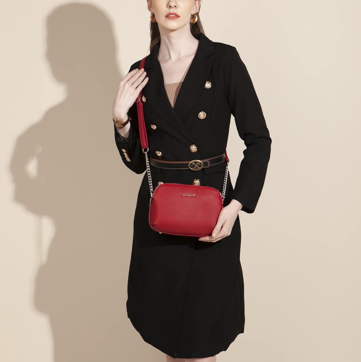 Thumbnail 1 de David Jones Petit sac bandoulière femme multi-poches zippées en cuir PU rose