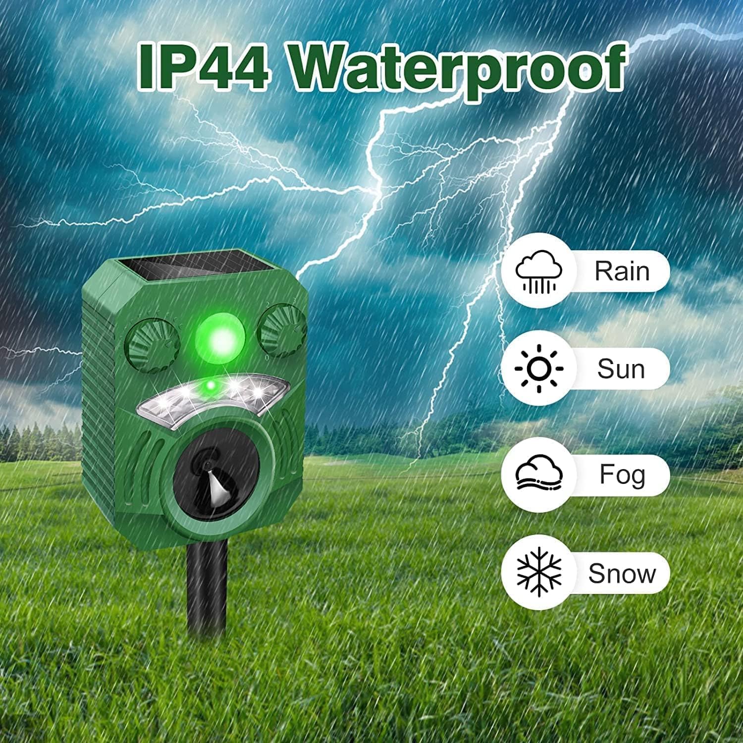 Thumbnail 4 de Joomouney Cat Repellent Ultrasonic Deterrent with PIR Sensor, Flash & 5 Modes (Solar + USB)