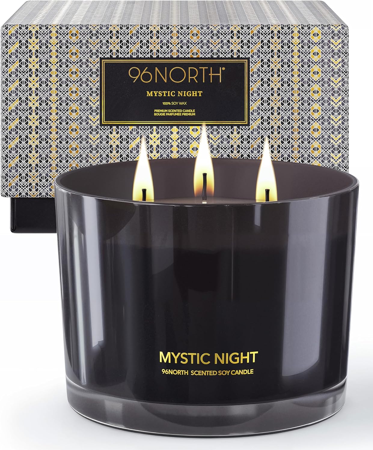 Detalle de 96NORTH NIGHT1306 Mystic Night 3-Wick Soy Candle in Black Glass Jar