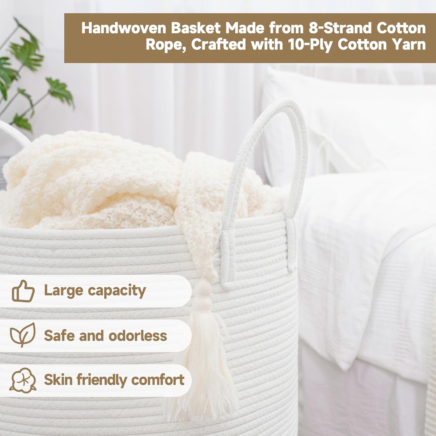 Thumbnail 4 de CLHMILY&Z Laundry Hamper Round Storage Rope Basket (White, 60L)