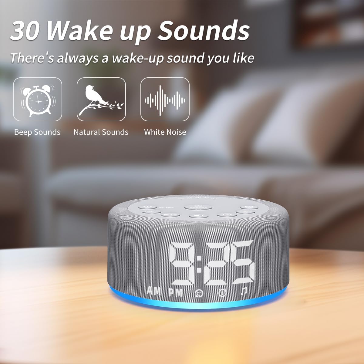 Detalle 2 de Sound Machine Alarm Clock with 32-Level Volume, 12-Color Night Light