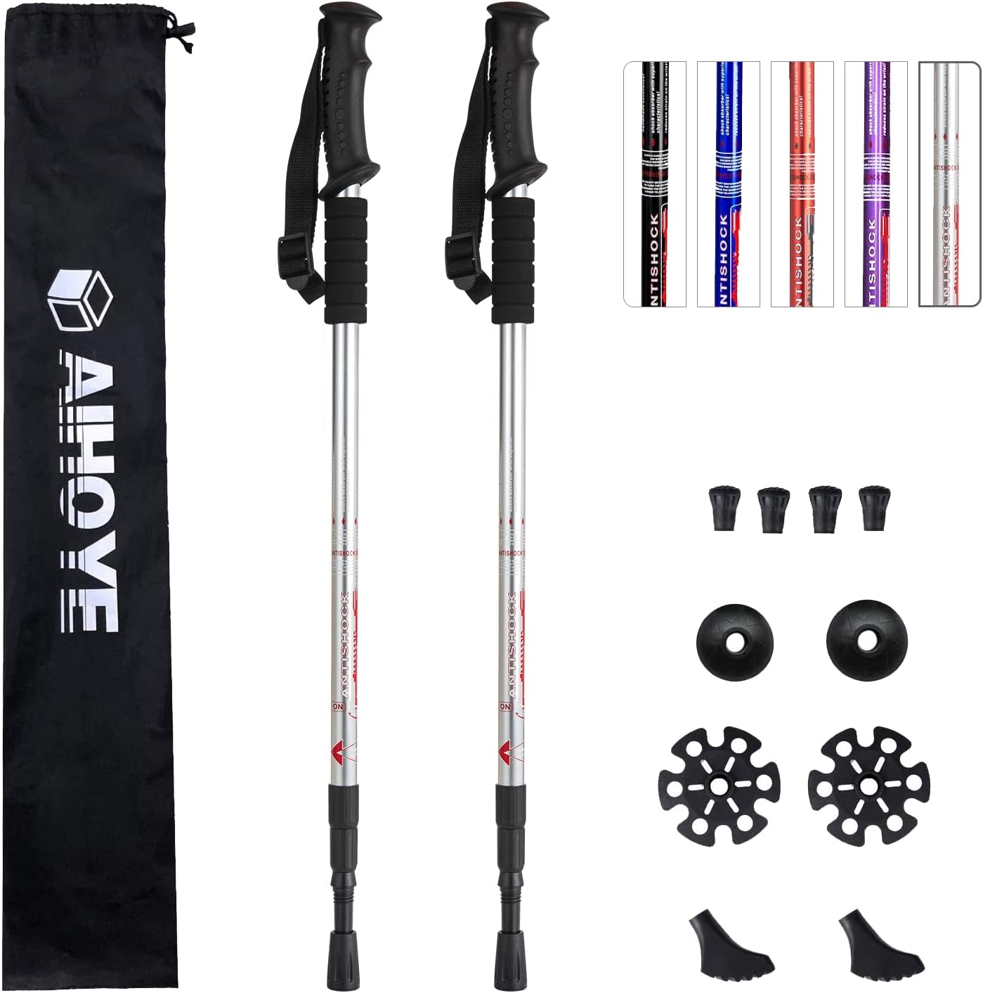 Detalle de Aihoye Rexmon Silver Pole Trekking Poles, Aluminum, Anti-Shock, 25"-52