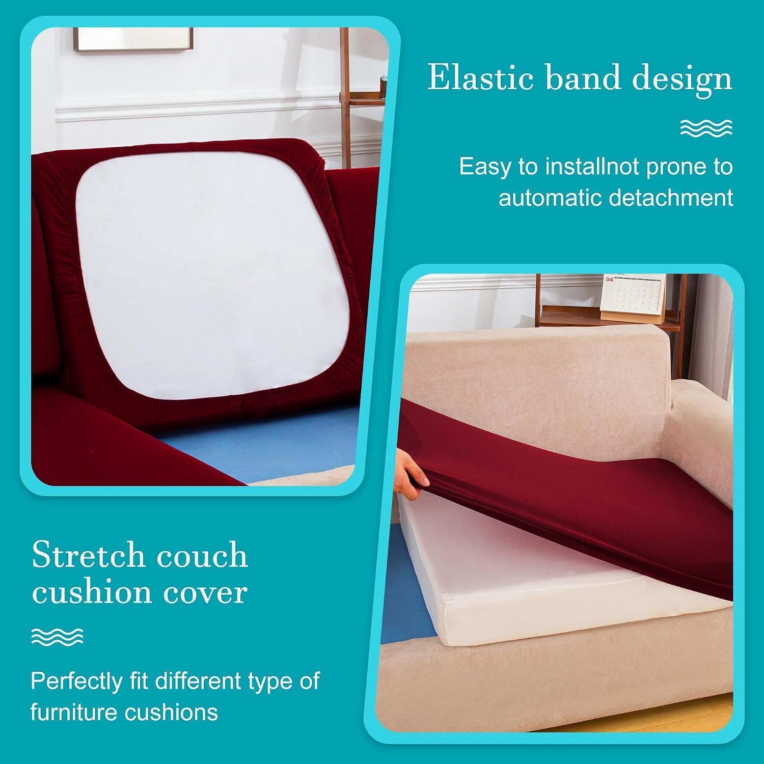 Detalle 1 de BIETYONE outdoor Outdoor Cushion Covers, 12-Piece Wine Red Stretch Set