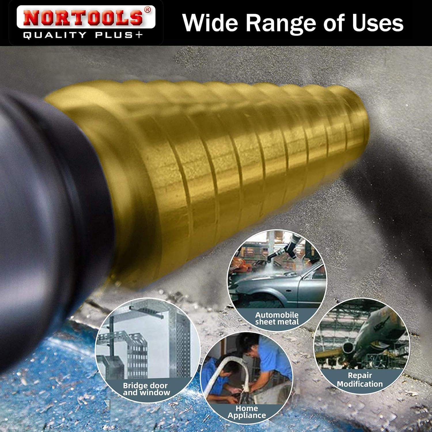 Thumbnail 3 de NORTOOLS Stufenbohrer-Set, 2 Stück – Hochgeschwindigkeits-Stahl, TiN-beschichtet, 1/4-Zoll-Schaft