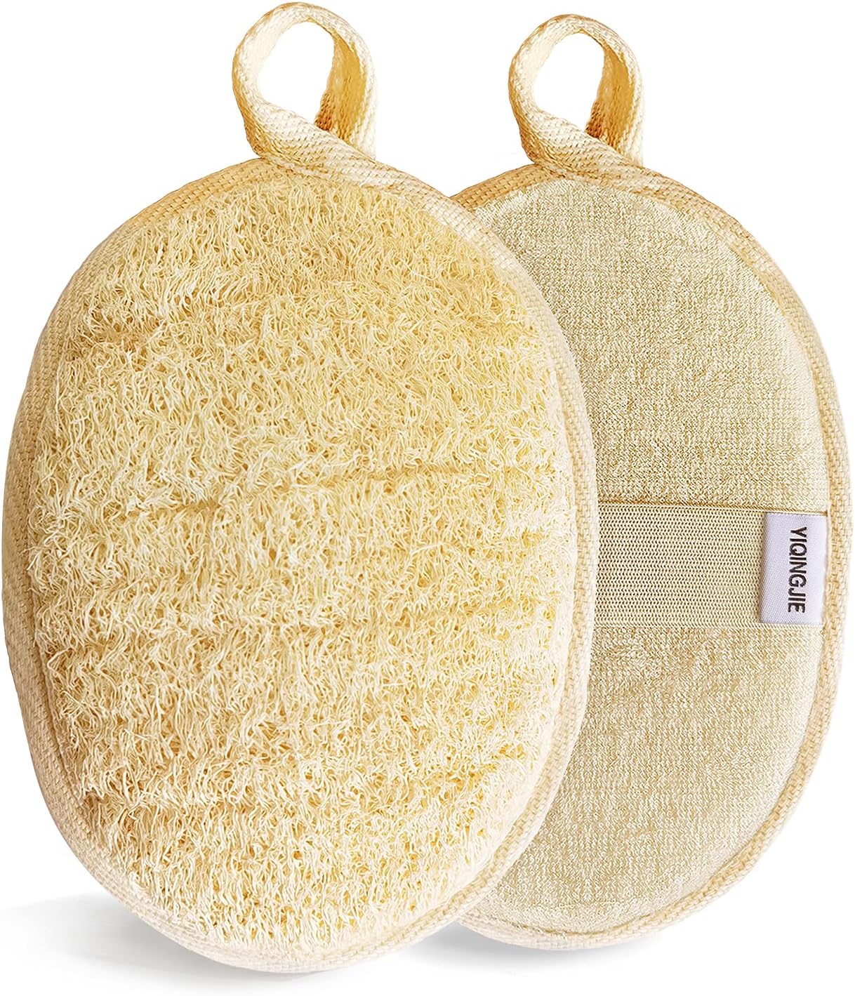 Detalle de YIQINGJIE Natural Loofah Body Scrubber, 2-Pack with Cotton Terry Reverse