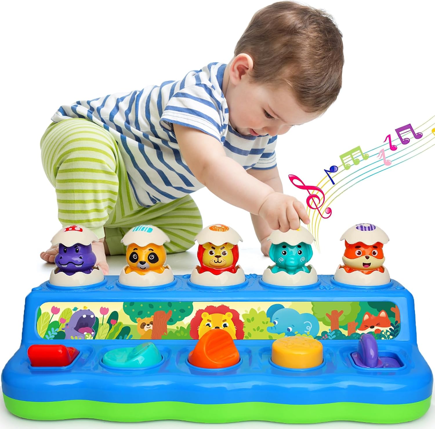 Thumbnail 6 de Wanono Pop-Up speelgoed voor baby's met 5 dieren, licht en dierengeluiden