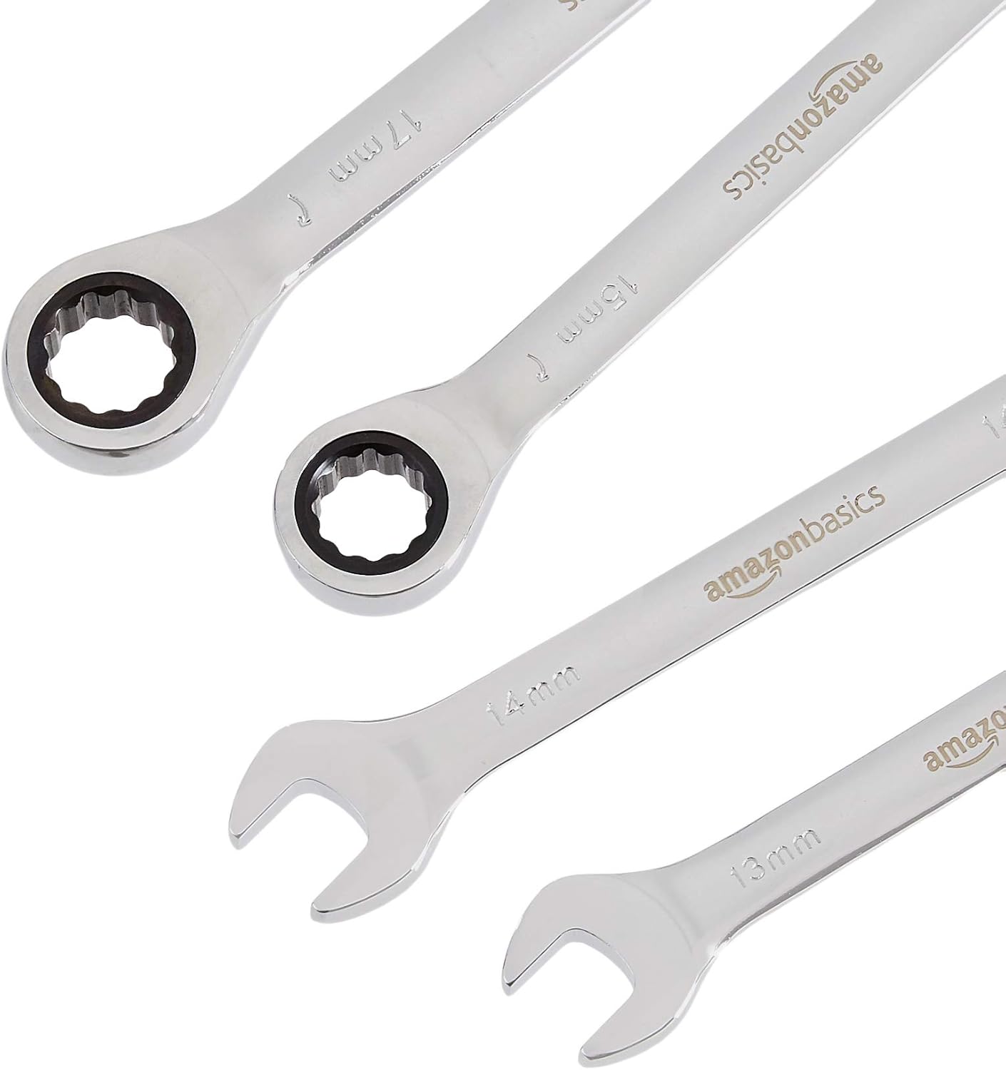 Detalle 2 de Amazon Basics Ratcheting Wrench Spanner Set (7‑Piece, 8–17 mm) in Chrome Vanadium