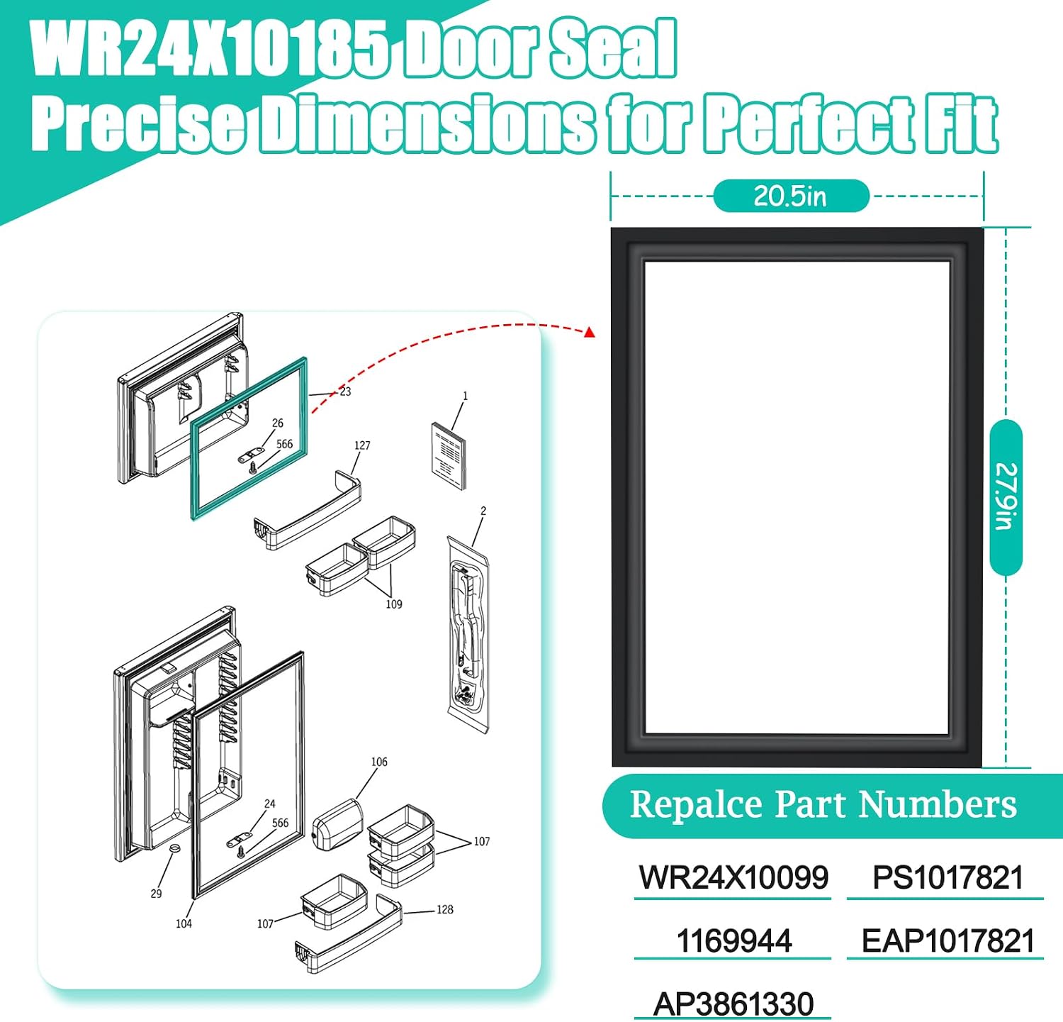 Detalle 2 de WR24X10185 Freezer Door Gasket
